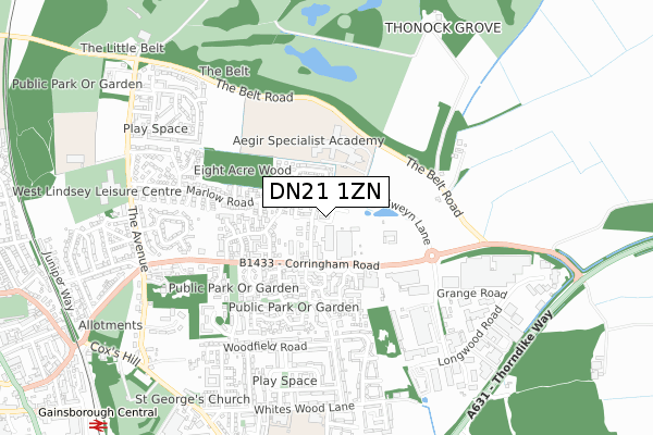 DN21 1ZN map - small scale - OS Open Zoomstack (Ordnance Survey)