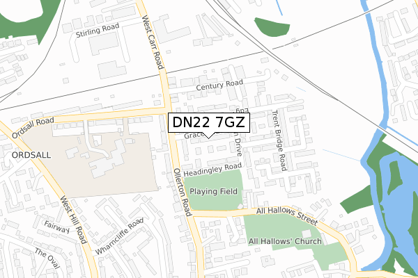 DN22 7GZ map - large scale - OS Open Zoomstack (Ordnance Survey)