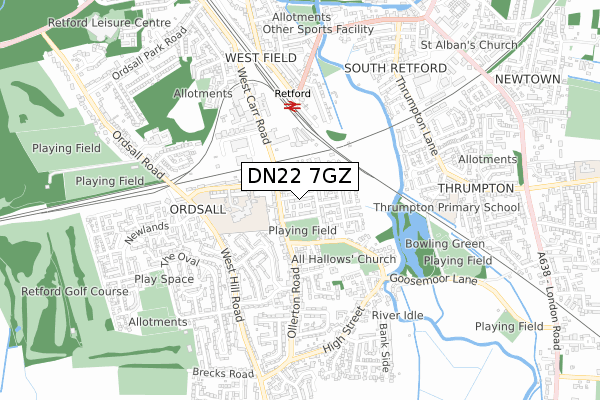 DN22 7GZ map - small scale - OS Open Zoomstack (Ordnance Survey)