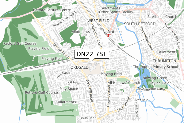 DN22 7SL map - small scale - OS Open Zoomstack (Ordnance Survey)