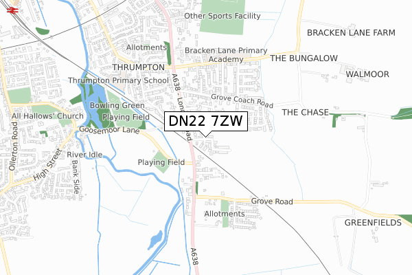 DN22 7ZW map - small scale - OS Open Zoomstack (Ordnance Survey)