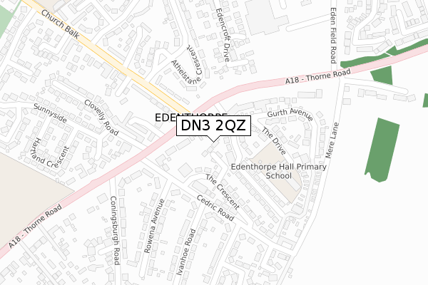 DN3 2QZ map - large scale - OS Open Zoomstack (Ordnance Survey)