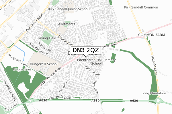 DN3 2QZ map - small scale - OS Open Zoomstack (Ordnance Survey)