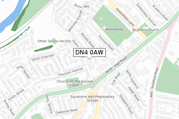 DN4 0AW map - large scale - OS Open Zoomstack (Ordnance Survey)