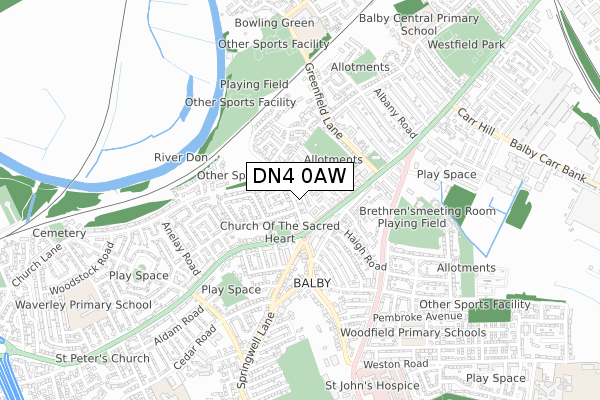 DN4 0AW map - small scale - OS Open Zoomstack (Ordnance Survey)