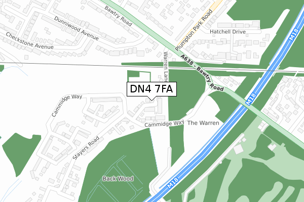 DN4 7FA map - large scale - OS Open Zoomstack (Ordnance Survey)