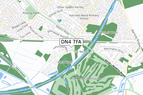 DN4 7FA map - small scale - OS Open Zoomstack (Ordnance Survey)