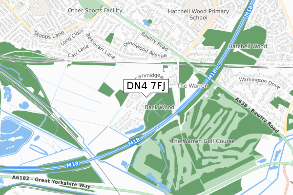 DN4 7FJ map - small scale - OS Open Zoomstack (Ordnance Survey)