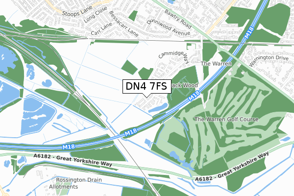 DN4 7FS map - small scale - OS Open Zoomstack (Ordnance Survey)