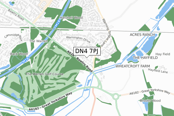 DN4 7PJ map - small scale - OS Open Zoomstack (Ordnance Survey)