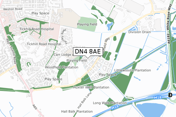 DN4 8AE map - small scale - OS Open Zoomstack (Ordnance Survey)