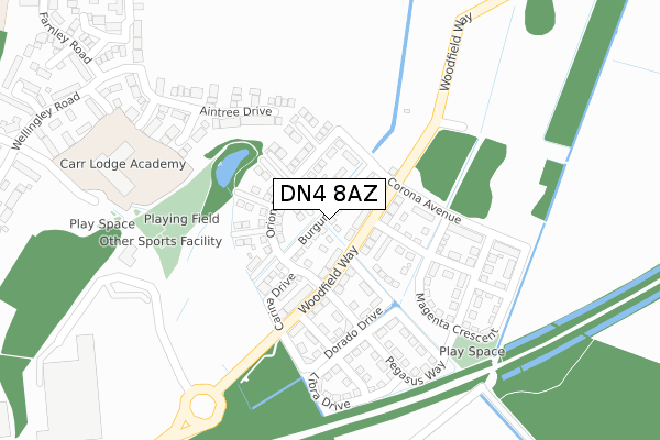 DN4 8AZ map - large scale - OS Open Zoomstack (Ordnance Survey)