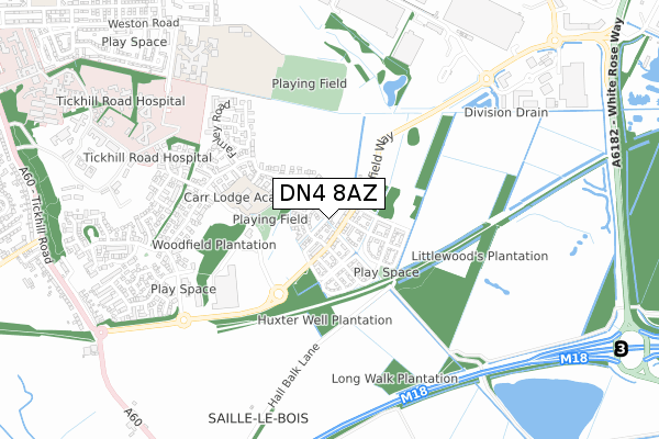 DN4 8AZ map - small scale - OS Open Zoomstack (Ordnance Survey)