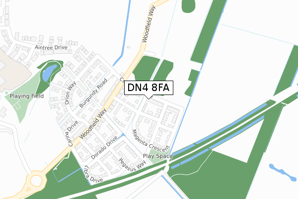 DN4 8FA map - large scale - OS Open Zoomstack (Ordnance Survey)