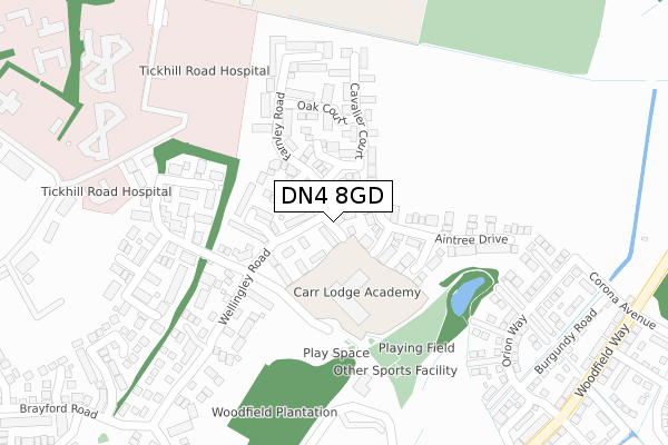 DN4 8GD map - large scale - OS Open Zoomstack (Ordnance Survey)