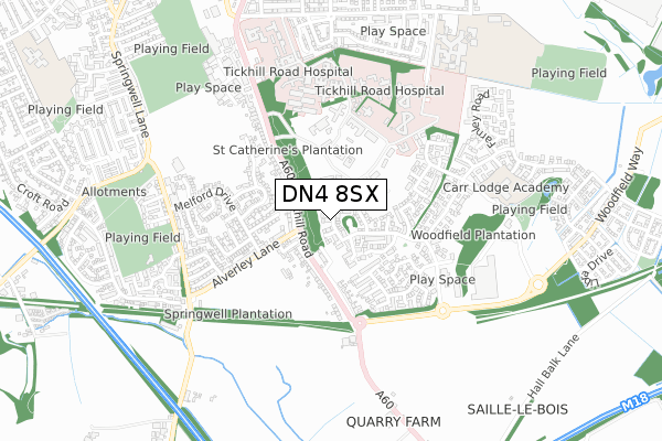 DN4 8SX map - small scale - OS Open Zoomstack (Ordnance Survey)