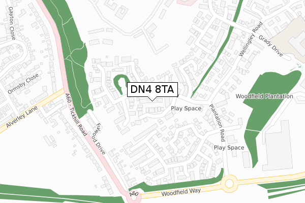 DN4 8TA map - large scale - OS Open Zoomstack (Ordnance Survey)