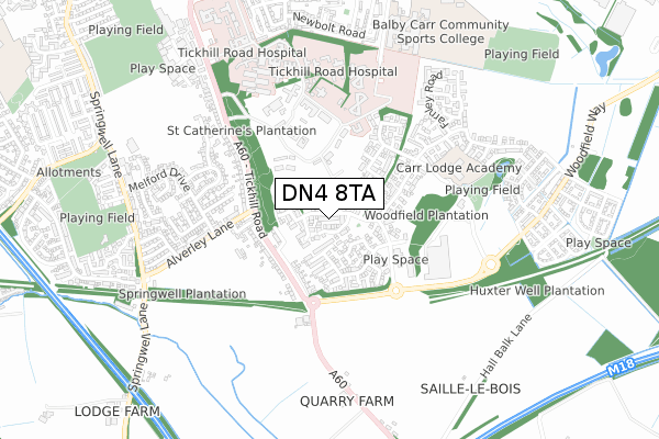 DN4 8TA map - small scale - OS Open Zoomstack (Ordnance Survey)