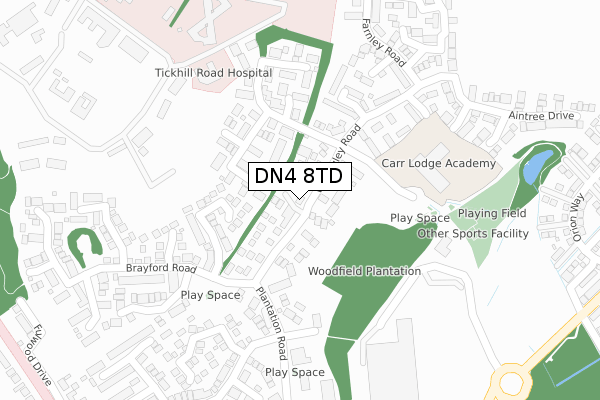 DN4 8TD map - large scale - OS Open Zoomstack (Ordnance Survey)