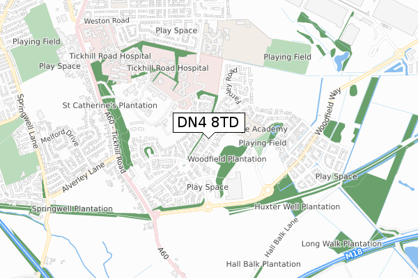 DN4 8TD map - small scale - OS Open Zoomstack (Ordnance Survey)