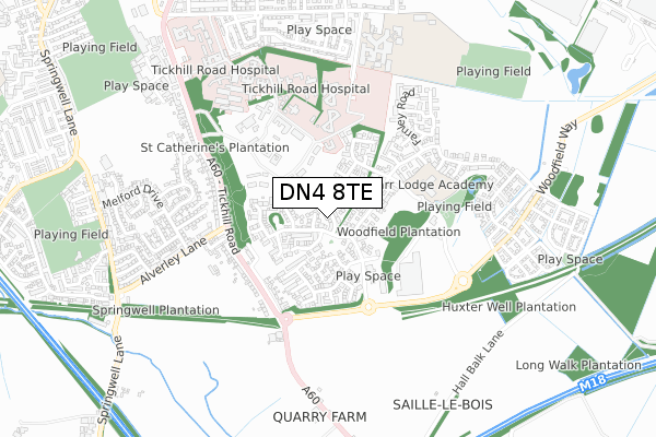 DN4 8TE map - small scale - OS Open Zoomstack (Ordnance Survey)