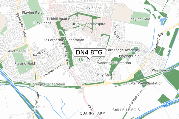 DN4 8TG map - small scale - OS Open Zoomstack (Ordnance Survey)