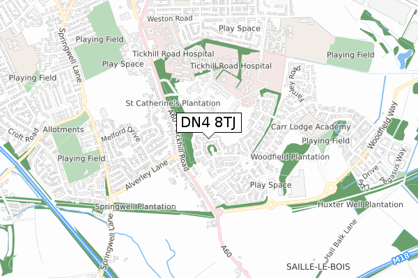 DN4 8TJ map - small scale - OS Open Zoomstack (Ordnance Survey)