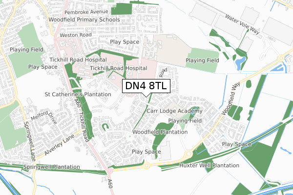 DN4 8TL map - small scale - OS Open Zoomstack (Ordnance Survey)