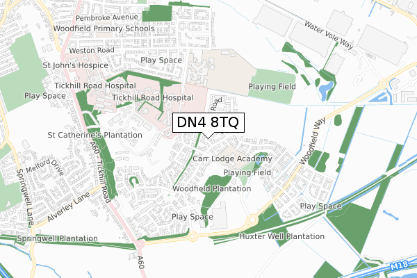 DN4 8TQ map - small scale - OS Open Zoomstack (Ordnance Survey)