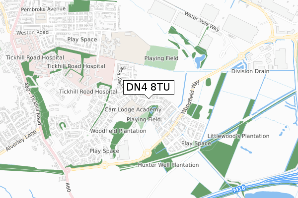 DN4 8TU map - small scale - OS Open Zoomstack (Ordnance Survey)