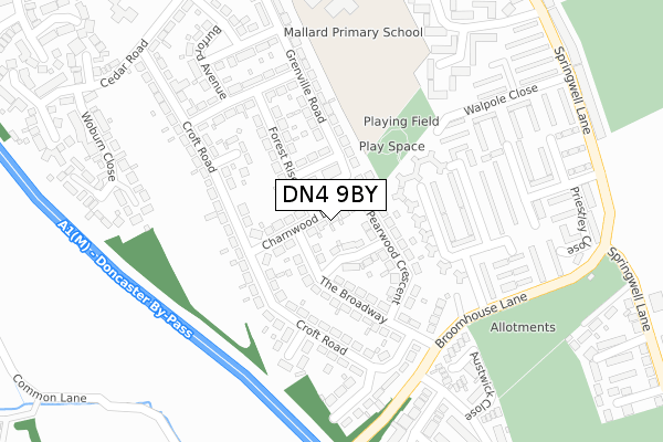 DN4 9BY map - large scale - OS Open Zoomstack (Ordnance Survey)