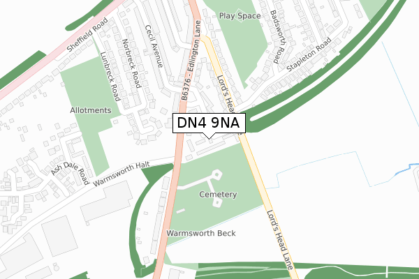 DN4 9NA map - large scale - OS Open Zoomstack (Ordnance Survey)