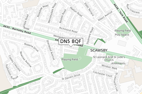 DN5 8QF map - large scale - OS Open Zoomstack (Ordnance Survey)