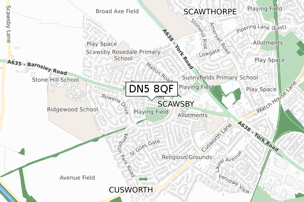 DN5 8QF map - small scale - OS Open Zoomstack (Ordnance Survey)