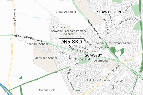 DN5 8RD map - small scale - OS Open Zoomstack (Ordnance Survey)