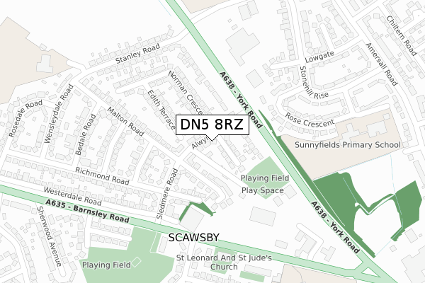 DN5 8RZ map - large scale - OS Open Zoomstack (Ordnance Survey)