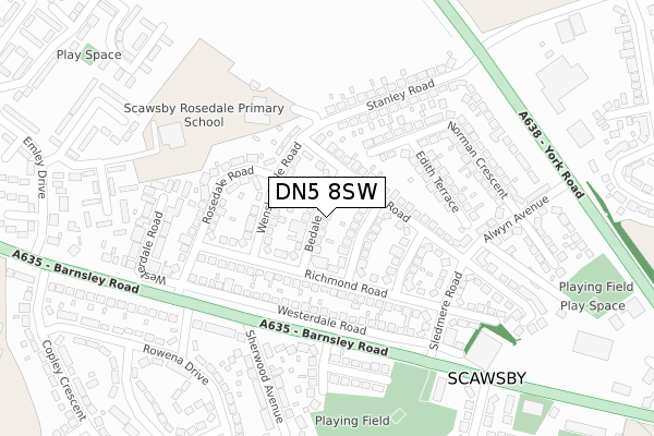 DN5 8SW map - large scale - OS Open Zoomstack (Ordnance Survey)