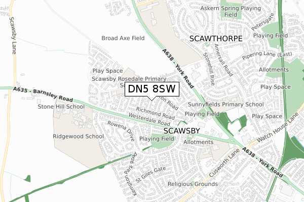 DN5 8SW map - small scale - OS Open Zoomstack (Ordnance Survey)