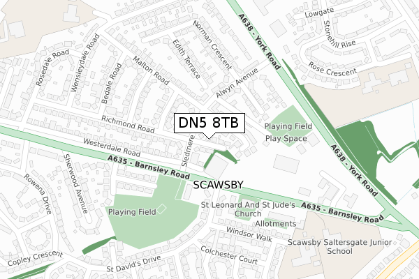 DN5 8TB map - large scale - OS Open Zoomstack (Ordnance Survey)