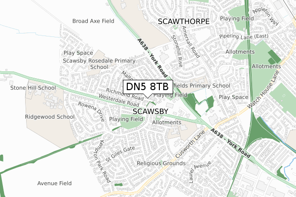 DN5 8TB map - small scale - OS Open Zoomstack (Ordnance Survey)