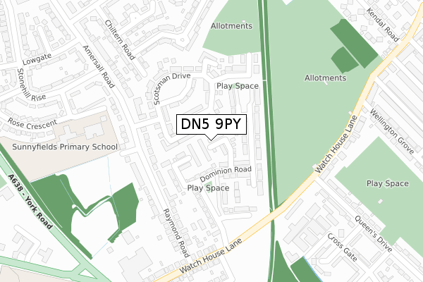 DN5 9PY map - large scale - OS Open Zoomstack (Ordnance Survey)