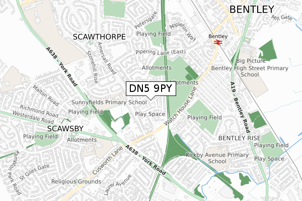 DN5 9PY map - small scale - OS Open Zoomstack (Ordnance Survey)