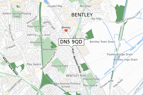 DN5 9QD map - small scale - OS Open Zoomstack (Ordnance Survey)