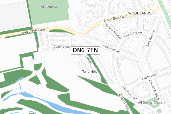 DN6 7FN map - large scale - OS Open Zoomstack (Ordnance Survey)