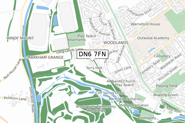 DN6 7FN map - small scale - OS Open Zoomstack (Ordnance Survey)