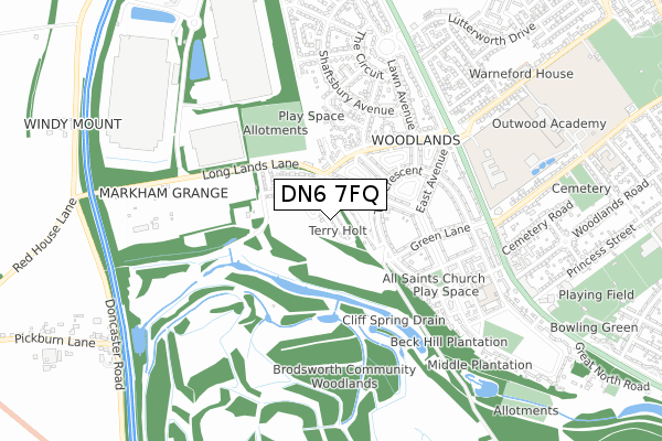 DN6 7FQ map - small scale - OS Open Zoomstack (Ordnance Survey)