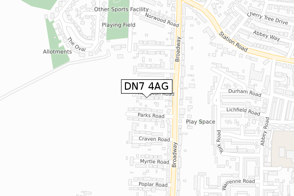 DN7 4AG map - large scale - OS Open Zoomstack (Ordnance Survey)