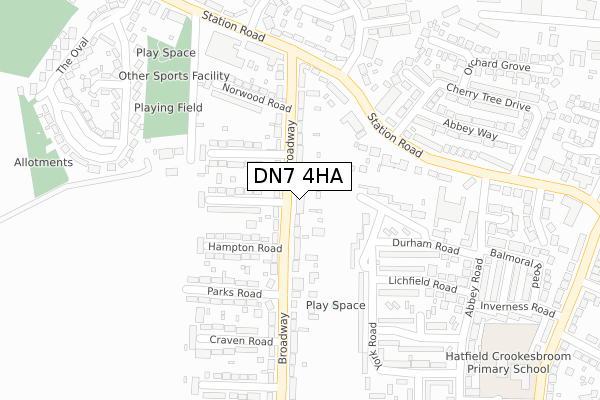 DN7 4HA map - large scale - OS Open Zoomstack (Ordnance Survey)