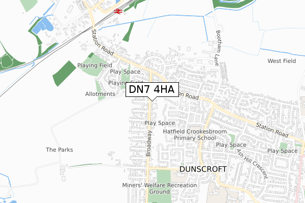 DN7 4HA map - small scale - OS Open Zoomstack (Ordnance Survey)