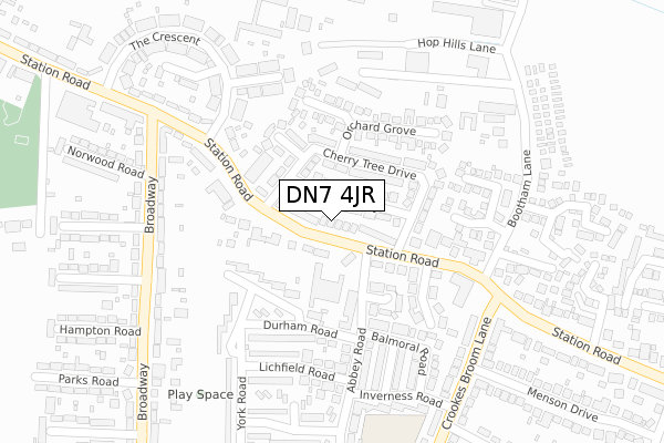 DN7 4JR map - large scale - OS Open Zoomstack (Ordnance Survey)